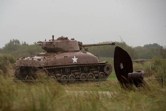 An M4 Sherman tank near where it came ashore on Utah Beach in Normandy, France.
