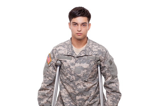Portrait of a soldier with crutches
