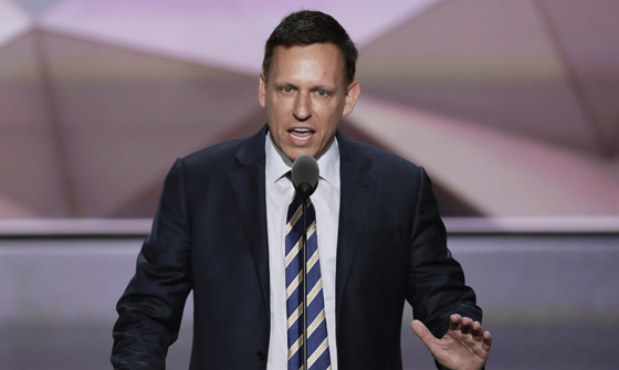 Entrepreneur Peter Thiel speaks during the final day of the Republican National Convention in Cleveland. (AP Photo/J. Scott Applewhite)